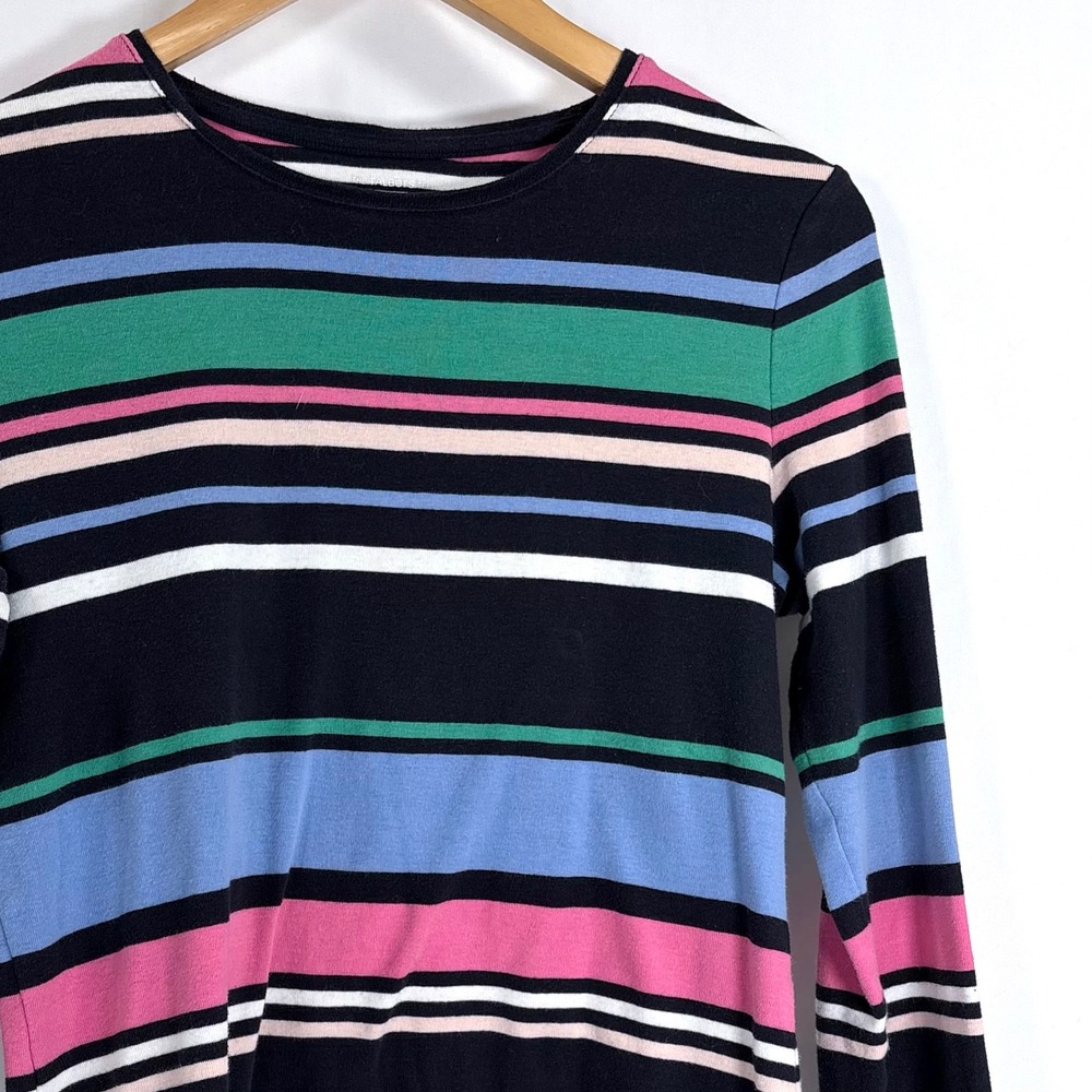 Talbots Long Sleeve Tee Black Multi Color Striped Cotton Crewneck Shirt M